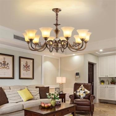 Imagem de Lustre americano de latão com LED, estilo europeu, luxuoso, para sala de estar, restaurante, quarto, villa, hotel, loja de roupas, luminária pendente (E 10 lâmpadas)