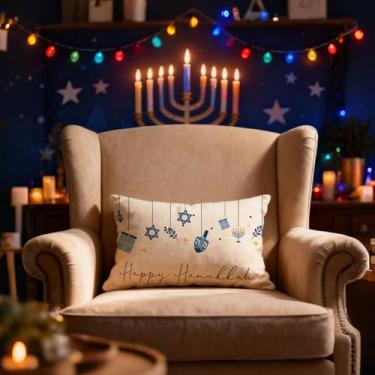 Imagem de Happy Hanukkah Menorah Capa de almofada, 30 x 50 cm, capa de almofada de férias de inverno para sofá