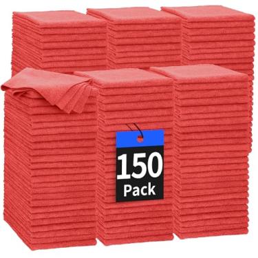 Imagem de HOMERHYME Pano de limpeza de microfibra, pacote com 150 panos de limpeza, toalhas de microfibra absorventes a granel sem fiapos, toalhas multiuso para carros, lojas, automóveis, garagem, cozinha