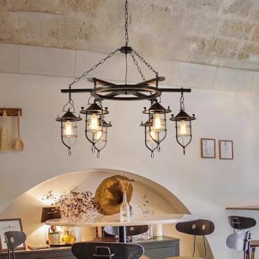 Imagem de Luminária pendente vintage industrial com LED, estilo americano, ideal para sala de estar, restaurante, quarto, casa de campo, loft, loja de roupas, café, bar, casa de família (6 lâmpadas).