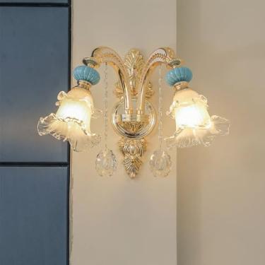 Imagem de Luminária de parede contemporânea de cristal para interiores, estilo europeu, luxuosa, com LED, para decoração de sala de estar, quarto, escritório, quarto modelo, hotel, casa de campo, corr