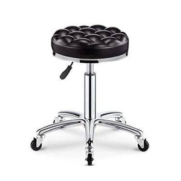 Imagem de Banqueta redonda com rodinhas PU couro altura ajustável loja banco giratório trabalho spa salão banco com rodas cadeira de escritório, C (C) (B)