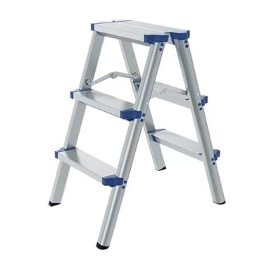 Imagem de Escada de 2/3/5 degraus, banco dobrável para adultos, com pedal branco antiderrapante largo, escadas de metal multiuso, com capacidade de carga de 150 kg para casa e cozinha, azul (tamanho: 5 degraus