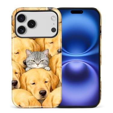 Imagem de Goodsprout Capa para iPhone 17 Pro Max, capa rígida híbrida de 2 camadas + capa protetora de silicone - à prova de choque - O gato cinza estava deitado nas costas do labrador
