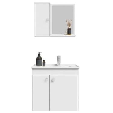 Imagem de Gabinete Kit Completo Com Pia de Mármore Sintético e Armário Com Espelho (BRANCO)