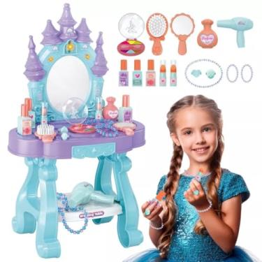 Imagem de Penteadeira Infantil Castelo Princesa com Luz e Som, Roxo e Azul, 65cm Altura, 15 Acessórios de Beleza Inclusos