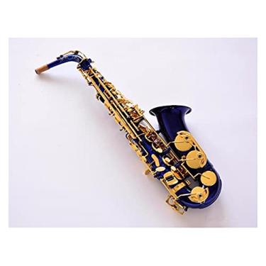 Imagem de Kit de saxofone para iniciantes saxofone alto profissional EB exclusivo superfície azul com estojo de bocal e acessórios instrumento de sopro para saxofone alto