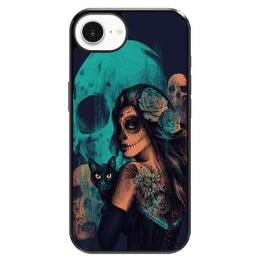 Imagem de VUTTOO Capa para iPhone 16e - Dia dos Mortos Capa de telefone com estampa de gato preto e caveira - Capa de telefone com proteção de absorção de choque TPU