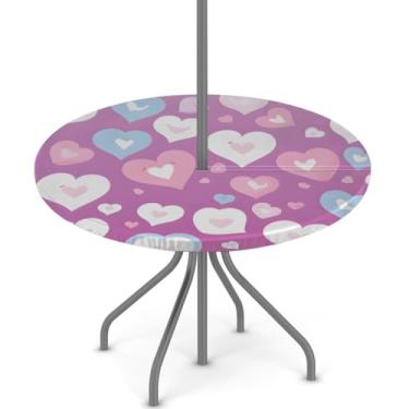 Imagem de hongjinglin Toalha de mesa ajustada para dia dos namorados ao ar livre com orifício para guarda-chuva, toalha de mesa redonda elástica com zíper, impermeável, limpável, para piquenique, festa, pátio