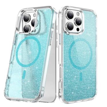 Imagem de COTDINFOR Capa com glitter para iPhone 15 Pro, [compatível com Magsafe] Capa de telefone antiamarelamento fofa brilhante para mulheres e meninas, capa de telefone transparente TPU à prova de choque