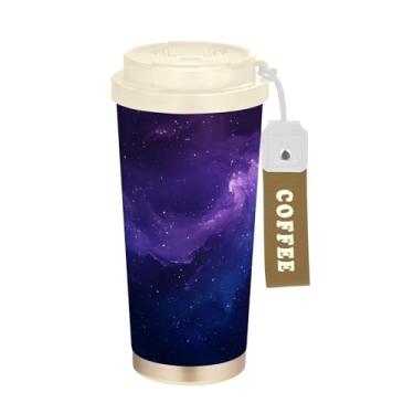 Imagem de SEHANY Caneca de viagem Galaxy Starry Sky de viagem de 500 ml Copos de café reutilizáveis revestidos de cerâmica com tampa à prova de vazamento, parede dupla, isolamento a vácuo, copo de café de aço