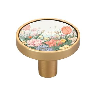 Imagem de Blueangle Pacote com 4 puxadores de armário florais coloridos de 3,5 cm para gavetas redondas para cômoda e armários de cozinha (2)