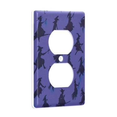 Imagem de Blueangle Placa de parede de tomada dupla para vassoura de Halloween, tamanho padrão, placas de cobertura de tomada elétrica de 1 gangue para decoração de quarto de escritório em casa, 4,53 x 2,76