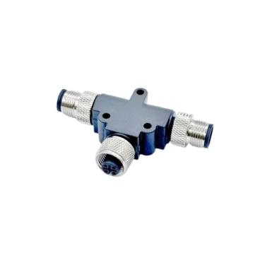 Imagem de Adaptador de conector 3 vias em forma T M12 4/5 pinos à prova d'água - plugue fêmea macho 1 a 2, moldado por injeção, classificação IP67, código A tipo Y(1F-2M,5Pin A-type)