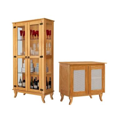 Imagem de Kit Cristaleira com Aparador Madeira Maciça Design Rustico para Sala Completa - Imbuia