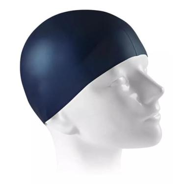 Imagem de Touca de Natação Impermeável，Toca de Natação Adulto，Touca Natação Adulto Juvenil Silicone Hidroginástica(Azul Marinho)