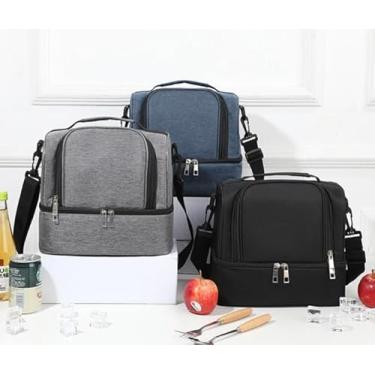 Imagem de Bolsa Térmica para Marmita com 2 Compartimentos, Alça de Ombro Ajustável, Cores: Cinza; Azul; Vinho;