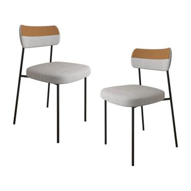 Imagem de Kit 02 Cadeiras Sala De Jantar Lila Couríssimo Whisky Linho Cinza - Abmaza
