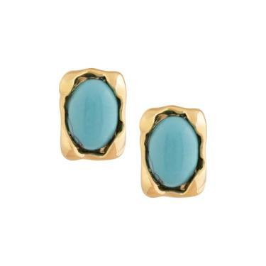 Imagem de MINACHI Brincos femininos de resina em tom turquesa, com moldura irregular esculpida quadrada, brincos boho grossos e leves, brincos de orelha azuis