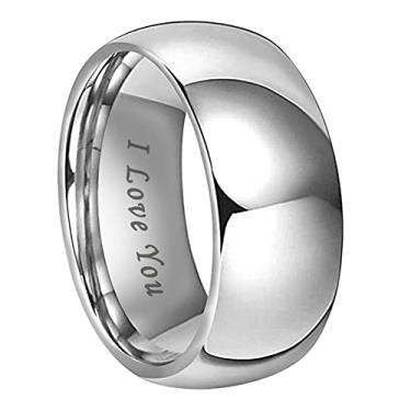 Imagem de TUTISS Anéis de tungstênio de 4 mm, 6 mm, 8 mm, 10 mm, para homens e mulheres, alianças de casamento, abobadadas, polidas, I Love You, gravadas, ajuste confortável, Metal não precioso, Sem pedra