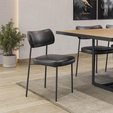 Imagem de Cadeira De Jantar Base Ferro Nile Sintético Pu Preto A08 - D'rossi