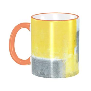 Imagem de Ourdovi Caneca de café expresso de cerâmica com pintura abstrata cinza e amarela, caneca de cerâmica revestida DIY, para café, sopa, chá, leite, latte, cacau quente, colorido divertido 340 g.