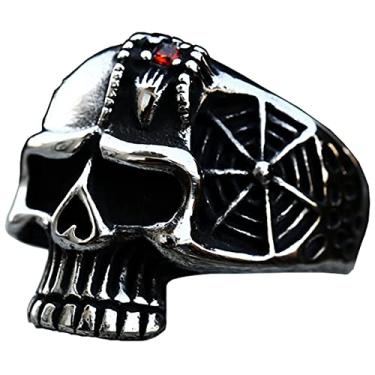 Imagem de ZMY Home Anel de caveira da morte para homens, joias de aço inoxidável, anéis de motociclista, anel de morte assustador, crânio para presentes, Metal, Sem pedra preciosa
