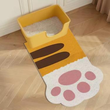Imagem de SCHUTEO Tapete para caixa de areia para gatos de 81 x 50 cm, design fofo de pata de gatinho, macio, confortável, fácil de limpar, forro de material de PVC antiderrapante, tapete de boas-vindas, tapete