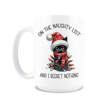 Imagem de Hogg On The Naughty List and I Regret Nothing Caneca, caneca de café de cerâmica de Natal de 425 g, xícara de café de gato, presentes engraçados de Natal para gatos, presente de elefante branco
