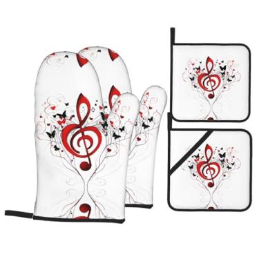 Imagem de Conjunto de luvas de cozinha estampadas com suportes de tampa, luvas de forno resistentes ao calor para manusear panelas quentes, grelhar, churrascos, kit de 4 peças.