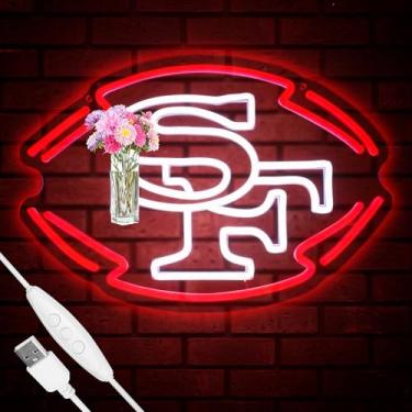 Imagem de Dingfacai Placa neon do time de futebol, luz regulável, logotipo do time de futebol pendurado alimentado por USB para decoração de parede, caverna masculina, quarto, decoração de sala de jogos