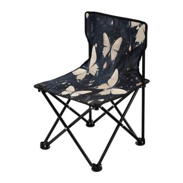 Imagem de Wassud Cadeira de acampamento, leve, portátil, borboletas brancas, cadeira dobrável ao ar livre, tecido Oxford, cadeira de praia para jardim, praia, pesca