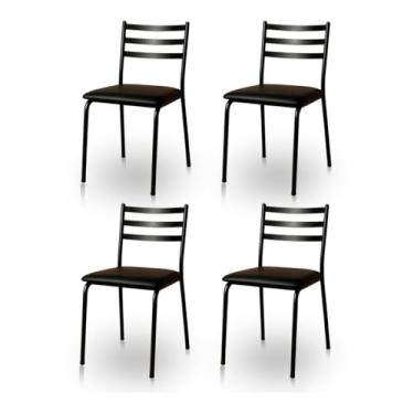 Imagem de Kit 4 Cadeiras Sala de Jantar Industrial Estofada Confortável Para Cozinha Mesa Moderna Metal Resistente (Preto)