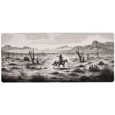 Imagem de Wassud Mouse pad de deserto preto e branco para jogos com base de borracha antiderrapante, mouse pad longo para teclado de computador com borda costurada, almofada grande à prova d'água para