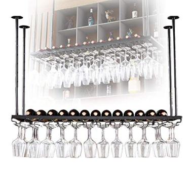 Imagem de APUM Organizar armazenamento de prateleiras de vinho de teto de cozinha, suporte de taça de vinho de arte de ferro, suporte de copo de vinho pendurado prateleira de exibição de decoração de bar