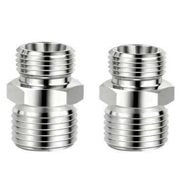 Imagem de Adaptador de encaixe de aço inoxidável M14 para M16 de 2 peças, conector de rosca de tubo hidráulico para miniescavadeira, acessório de braçadeira de polegar hidráulico - Conexão rápida de tubo