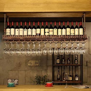 Imagem de Prateleiras de vinho de metal para teto, taças de vinho de armazenamento, suporte de copo de vinho, prateleira de exibição de decoração de bar, prateleira de vinho (100 cm)