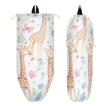 Imagem de xigua Suporte de parede para saco plástico de girafas fofas com cordão, 1 pacote, organizador de sacolas de compras reutilizável para bolsas, meias, roupas íntimas e gravatas