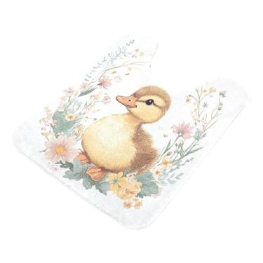 Imagem de Burbuja Tapete de banheiro vintage com patinho, tapete de banho macio e absorvente, base de vaso sanitário antiderrapante para piso de banheiro, oval em forma de U