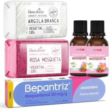 Imagem de Kit Pomada 30g + 2 Rosa Mosqueta 30ml, Sabonete Artesanal 110g Rosa Mosqueta e Argila Branca