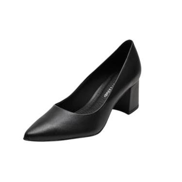 Imagem de Scarpin Feminino Couro Legítimo Salto Grosso 6 cm Bico Fino Conforto Escritório Dia a Dia (Preto, BR, Adulto, Numérico, 34)