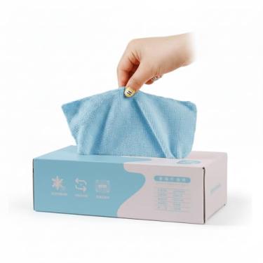 Imagem de Pano de Limpeza Microfibra, Kit 20 Panos de Microfibra Multiuso com Caixa Dispenser, 20x20cm, Alta Absorção, Lavável, Reutilizável, Sem Fiapos Pelinhos Não Risca (Azul)