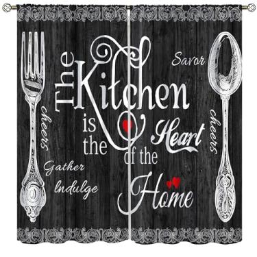 Imagem de wlsgdsg Cortinas rústicas de cozinha vintage rural madeira café garfo colher retrô celeiro janela tratamentos varão bolso cortinas para sala de jantar sala de estar quarto 42x44,5n (sem blackout)