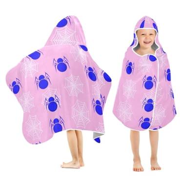Imagem de Burbuja Toalha de banho com capuz rosa Webs on Pink para crianças, toalha de praia de pelúcia macia absorvente para meninas e meninos 3-10 anos, 61 x 127 cm