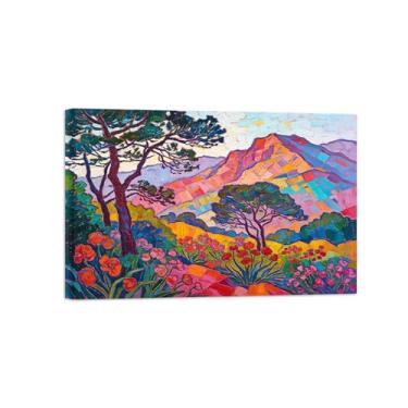 Imagem de BMZFYBS Pintura abstrata de arte de parede - flores coloridas árvore de montanha 3 - decoração moderna - impressões em tela para sala de estar pronto para pendurar 20x30cm8x12in tela embrulhada