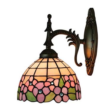 Imagem de Arandela de parede estilo Tiffany com um braço, 20 cm, vitral floral campestre europeu, para cabeceira, quarto, sala de estar, corredor, potência máxima de 40 W.