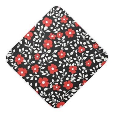 Imagem de Burbuja Toalha de banho para bebê com flores vermelhas pequenas - Toalha com capuz de musselina macia e absorvente para recém-nascido, 76 x 76 cm