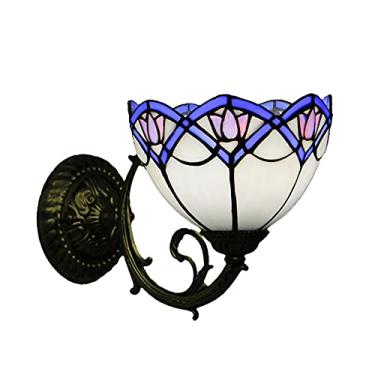 Imagem de Arandela de parede barroca estilo Tiffany, luminária de parede retrô europeia com vitral, 20 cm de altura, com espelho frontal, ideal para quarto, cabeceira, corredor e varanda.
