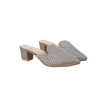 Imagem de Shoetopia Mules de salto adornado para mulheres e meninas, Cobre, 4 UK