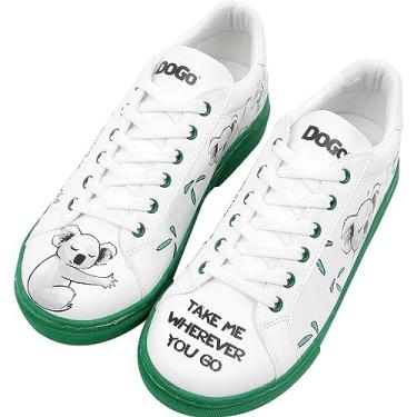 Imagem de DOGO Tênis feminino branco – Tênis feminino feito à mão, couro vegano e design exclusivo, sapatos confortáveis para mulheres, tênis Ace, Koala Hug, 35